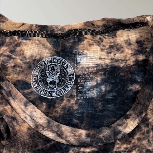 Affliction Womens T-Shirt American Customs 73 Foil Graphic Raw Edges Size Lrg - Picture 7 of 9